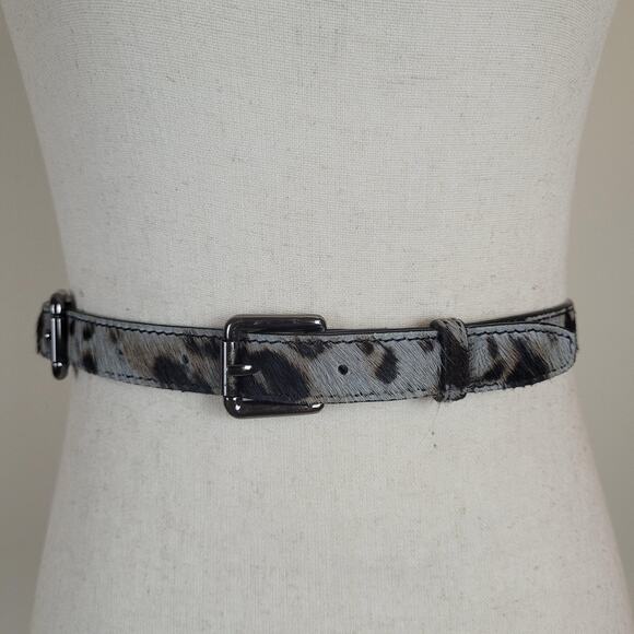 Gray Leather Belt Small Animal Print Haircalf Boho Chic Statement Buckles Luxe main image 5